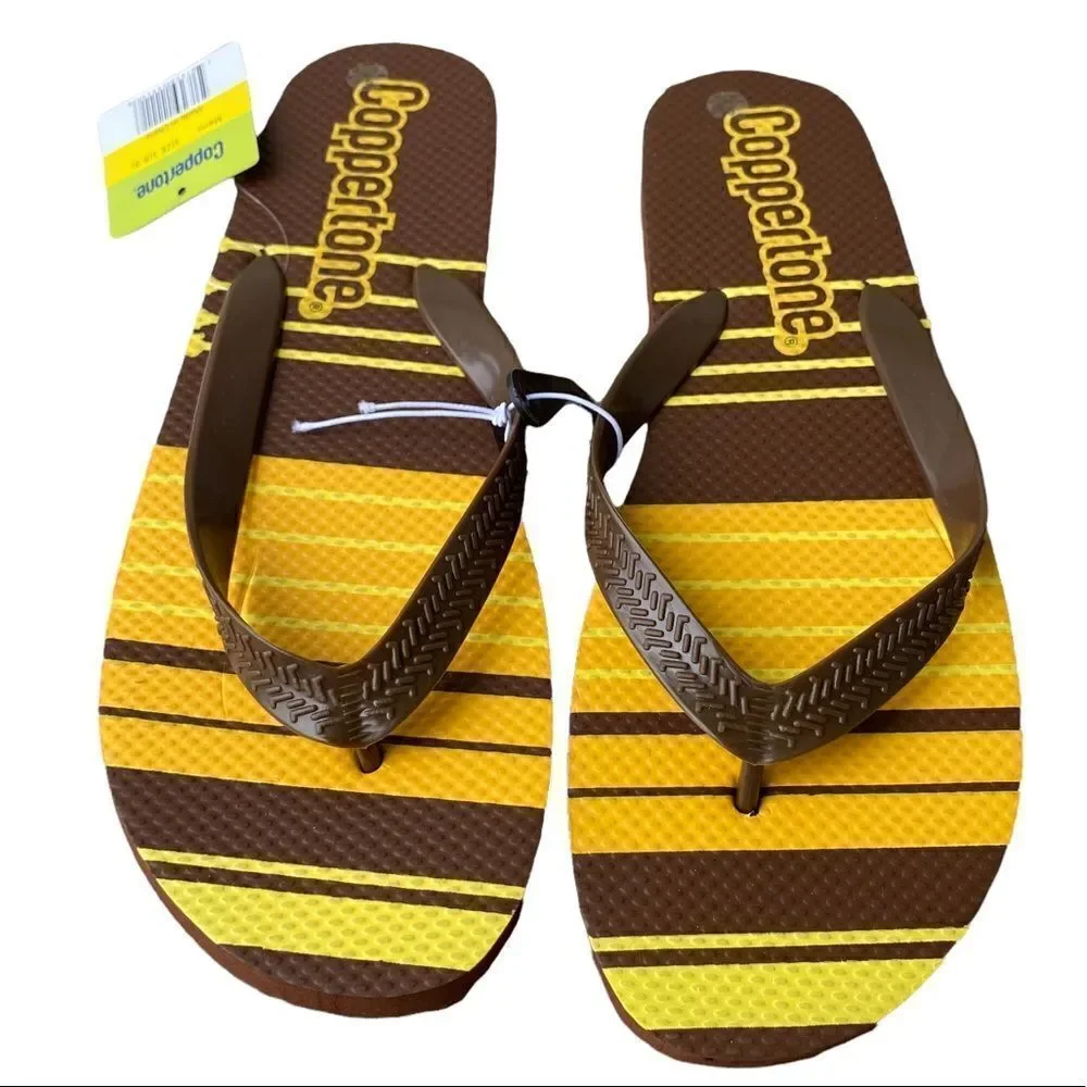 Coppertone Men’s Sz 8-9 Brown Orange Yellow Thong Flip Flop Beach Sandals